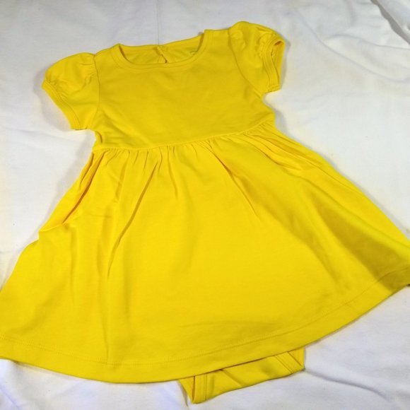 PRIMARY Baby Puff-Sleeve Dress, attached onesie, Sunshine Yellow, size18-24mos. - Picture 9 of 10